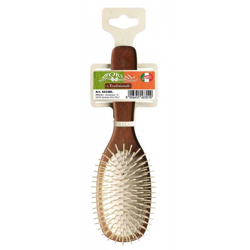 Hair brush beech wood handle with oval cushion, plastic needles IPPA - 1