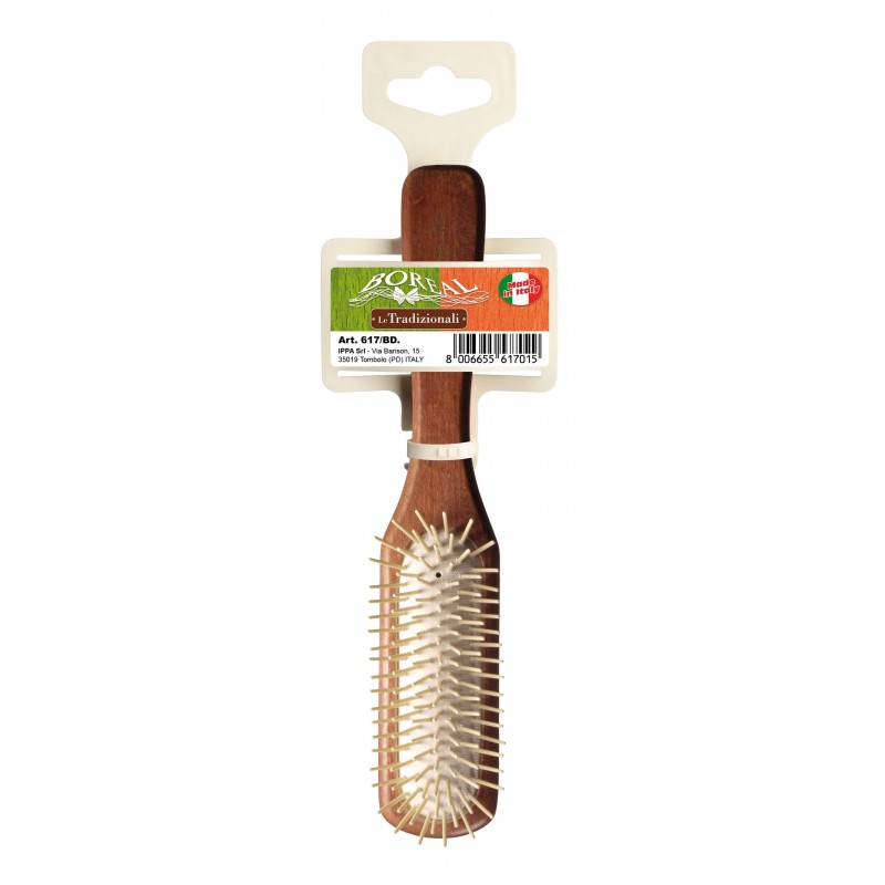 Hair brush beech wood handle, with rectangular cushion, plastic needles IPPA - 1