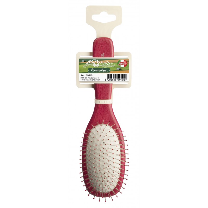 Hair brush beech wood handle, oval cushion with steel needles with rounded ends, red IPPA - 1