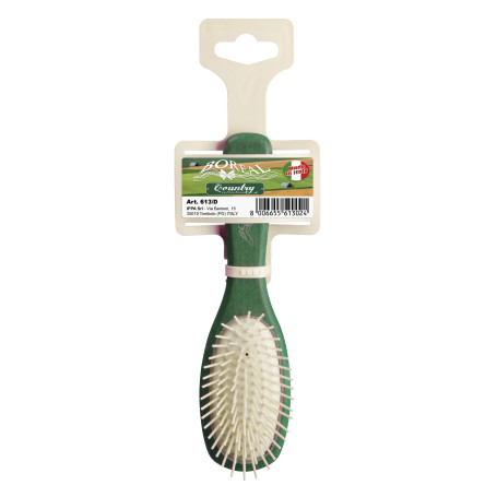 Hair brush beech wood handle with oval cushion, plastic needles, travel, green IPPA - 1