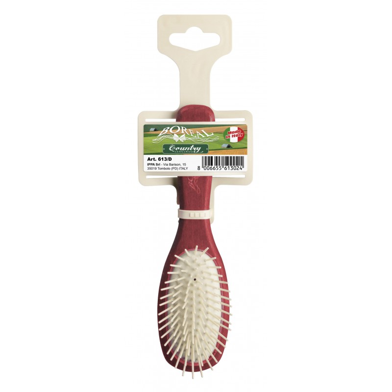 Hair brush beech wood handle with oval cushion, plastic needles, travel, red IPPA - 1