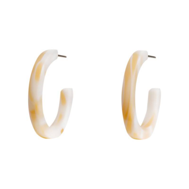 Medium size round shape titanium earrings in Beige pearl, 2 pcs. Kosmart - 1
