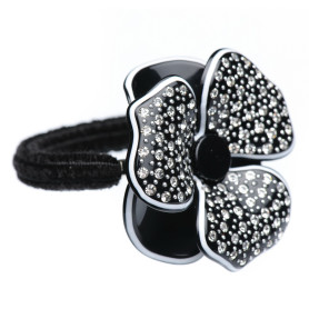 Medium size flower shape hair elastic with decoration in Black and white Kosmart - 1