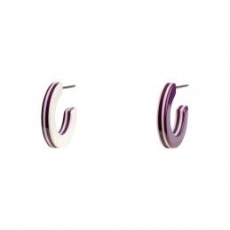 Small size round shape titanium earrings in Violet and Ivory, 2 pcs. Kosmart - 1