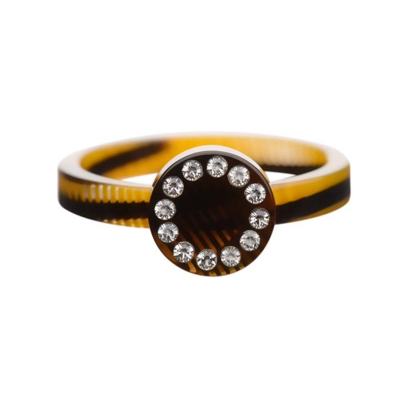 Medium size round shape Metal free ring in Black and gold texture Kosmart - 1