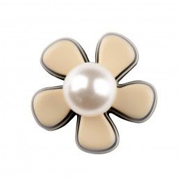 Medium size flower shape Metal free earring in Ivory and black Kosmart - 2